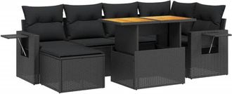 vidaXL Set De Comedor De Jard&iacute;n 7 Pzas Y Cojines Rat&aacute;n Sint&eacute;tico Negro Vidaxl