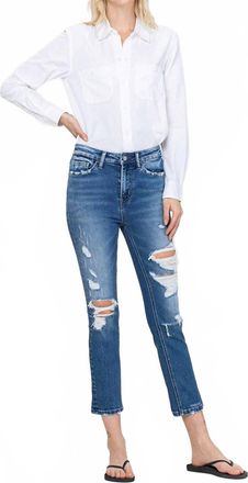 Flying Monkey Jeanne Distressed Slim Straight Leg Jeans In Medium Blue