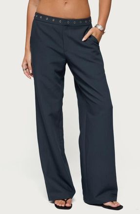 Edikted Ayve Eyelet Straight Leg Pants in Dark-Gray at Nordstrom, Size X-Small