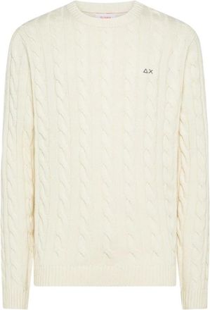 Sun 68 Kabel Gebreide Trui - Heren - Ronde hals truien - Beige - L - Truien & Vesten