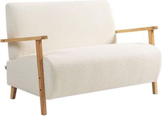 HOMCOM Sof&aacute; De 2 Plazas Tapizado En Borreguito Sof&aacute; De Sal&oacute;n De 118 Cm Con Acolchado Grueso Reposabrazos Y Patas De Madera Crema - Homcom