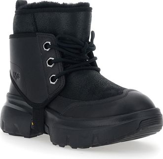 UGG Mens Black Leather Blend Ankle Boots With Platform Sole