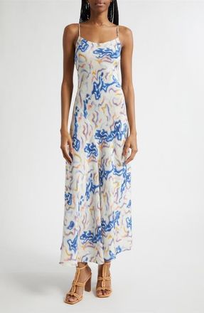 Ulla Johnson Thais Ikat Wave Print Silk Cr&ecirc;pe de Chine Slipdress in Prism at Nordstrom, Size 10