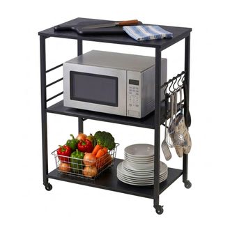 Relaxdays Relaxdays Carrito De Cocina, 3 Estantes, 6 Ganchos En S, Alto X Ancho X Fondo 89 X 60 X 40 Cm, Mdf Y Acero, Negro