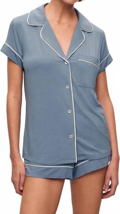 Eberjey Gisele Tencel Modal Relaxed Short Pajama Set In Faded Denim / Ivory