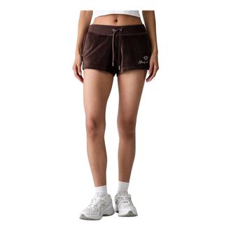 Sporty & Rich Script Velour Shorts - Dames - Korte broeken - Bruin - Maat: M Katoen