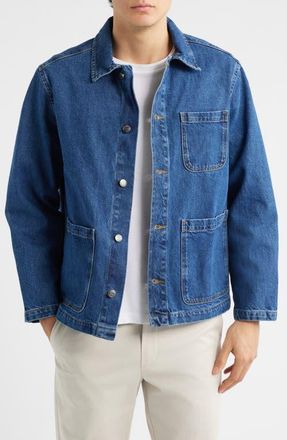 Percival Gove Cotton Denim Chore Coat in Mid Wash Blue at Nordstrom, Size Xx-Large