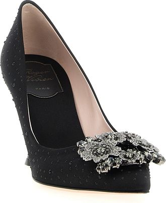 Roger Vivier Womens Efflorescence Pump Black Viscose Silk