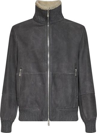 Brunello Cucinelli Curly Shearling Bomberjack - Heren - Leren en Su&egrave;de Jassen - Grijs - L - Su&egrave;de - Jassen