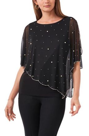 Chaus Embellished Asymmetric Overlay Top in Black 001 at Nordstrom, Size Medium