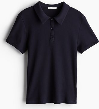 H&M Geripptes Poloshirt - Blue