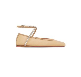 Amina Muaddi Womens Ane Crystal Flat In Mesh Latte