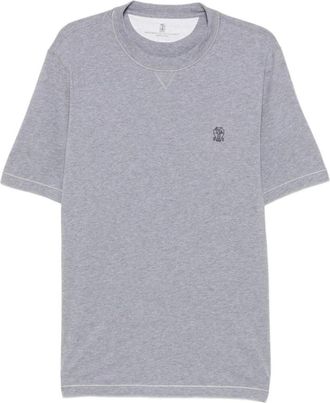 Brunello Cucinelli Logo T-shirt met ronde hals - Heren - T-shirts - Grijs - M - Katoen - Tops