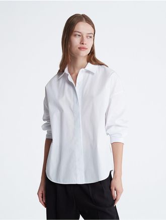 Calvin Klein Womens Relaxed Poplin Button-Down Shirt - White - XS