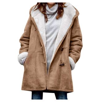Generic Fleece Jacket Women Winter Hoodie for Women Faux Suede Shearling Coat Sherpa Fleece Lined Thicken Thermal Long Hoodies Warm Overcoat Sheepskin Buckle 