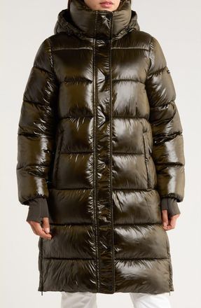 BCBGeneration Pillow 3/4 Hooded Longline Puffer Coat in Dark Olive at Nordstrom Rack, Size X-Small