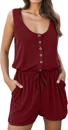 Generic Summer Playsuits for Women UK Strapless Short Playsuits All in One Shorts Playsuit Jumpsuit Shorts for Women Ladies Casual Button Elastic Waist Tank R