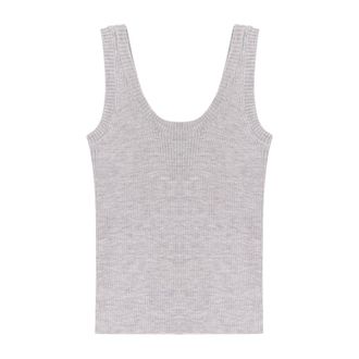 Brunello Cucinelli Luxury Wool Cashmere Ribbed T-shirt - female - Brunello Cucinelli - Sleeveless Tops - Gray - S - Tops