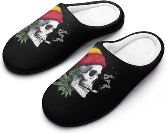 Generic Rasta Skull Pot Weed Mens Slippers Comfortable And Non-slip Cotton Slipper Shoe for House