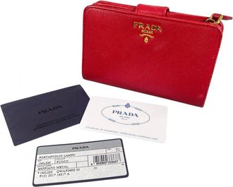 Prada Saffiano Red Color Leather Wallet (Bi-Fold) (Pre-Owned)