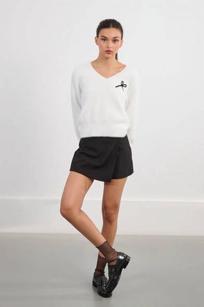 Lili Sidonio x Molly Bracken Fluffy Knit Bow Sweater In White