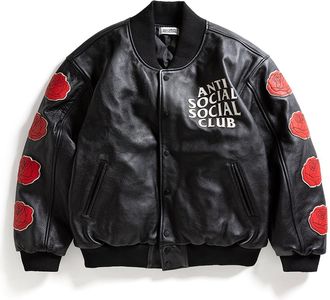 ANTI SOCIAL SOCIAL CLUB Anti Social Club Unisex ASSC Petal to the Metal Leather Varsity Jacket in Black - Size X-Large