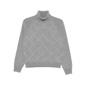 PESERICO Turtlenecks, female, Gray, XL, Diamond Pattern Wool Blend Jumper