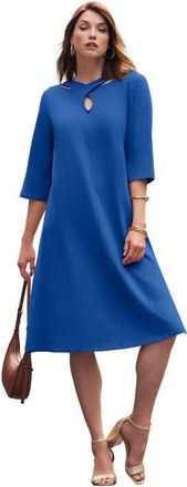 Jessica London Keyhole A Line T Shirt Dress in Dark Sapphire at Nordstrom, Size Medium