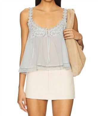 Free People Stevie Lace Tank Top In Pearl Blue