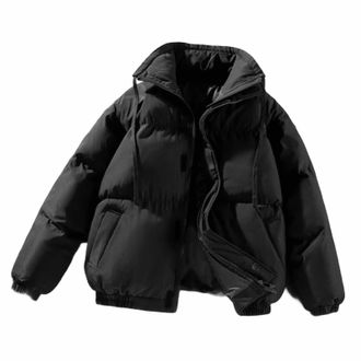 Generic Quilted Jackets for Women Long Sleeve Stand Collar Puffer Down Winter Coats Ladies Classic Plain Padded Coats Drawstring Elegant Trendy Windproof Jack