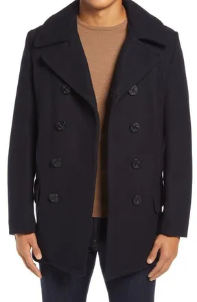 Schott NYC Melton Wool Blend Peacoat in Navy at Nordstrom, Size X-Large