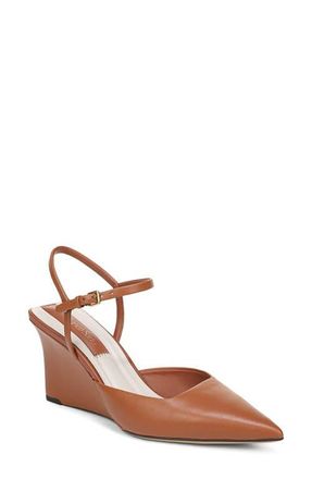 Franco Sarto Cherie Ankle Strap Pointed Cap Toe Wedge Pump in Cognac at Nordstrom, Size 5.5