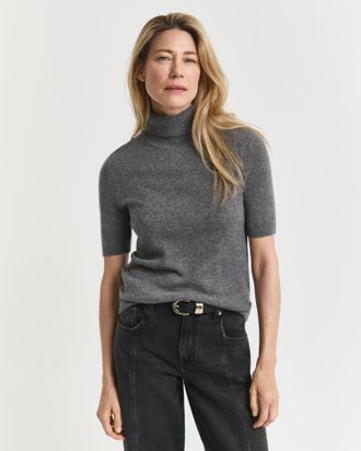 GANT Women Short Sleeved Cashmere Turtleneck Sweater (XXL) CHARCOAL MELANGE