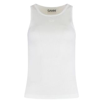 Ganni Sleeveless Tops, female, White, Size: L Cotton ribbed tank top