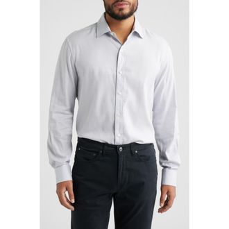Bugatchi Axel Trim Fit Solid Cotton Blend Button-Up Shirt in Platinum at Nordstrom, Size Xxx-Large