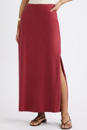 Open Edit Linen Blend Column Maxi Skirt in Red Ruby at Nordstrom, Size Xx-Small