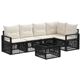 vidaXL Conjunto De Sof&aacute;s De Jard&iacute;n 6 Pcs Negro Rat&aacute;n Sint&eacute;tico Vidaxl