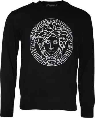 Versace Mens Medusa Knit Sweater - Black Cotton - Size EU 52 (Mens)