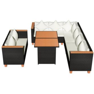 vidaXL Set Muebles De Jard&iacute;n 5 Piezas Y Cojines Rat&aacute;n Sint&eacute;tico Negro Vidaxl