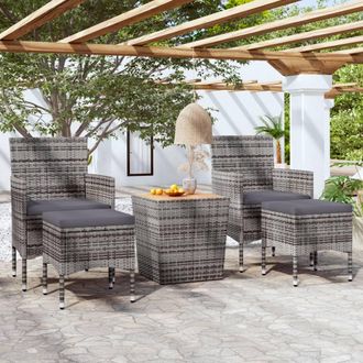 vidaXL Mesa Y Sillas Jard&iacute;n 5 Pzas Rat&aacute;n Sint&eacute;tico Madera Acacia Gris Vidaxl