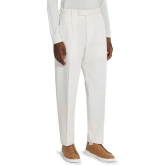 Ermenegildo Zegna Pleat Front Cotton & Wool Trousers in Bianco Zegna at Nordstrom, Size 48