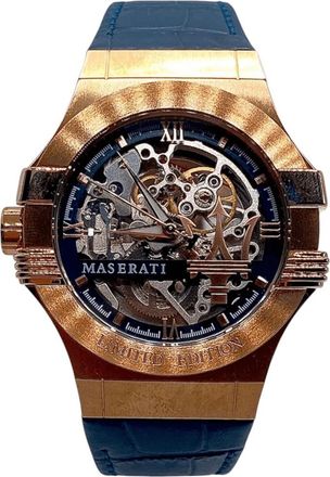 Maserati R8821108022 Mens Automatic Skeleton Dial Watch in Rose Gold and Blue Stainless Steel - One Size