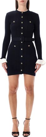 Self Portrait Self-portrait Navy Knit Mini Dress With Gold Buttons