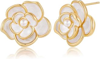 Liv Oliver 18K Gold White Pearl Post Earrings