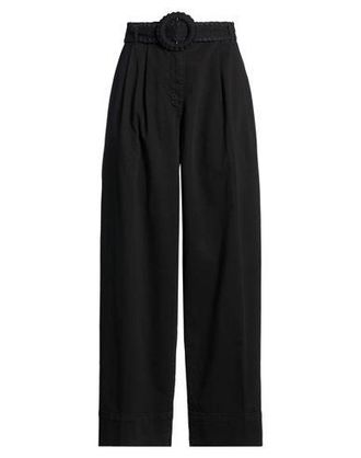 Farm Rio BLACK TWILL WIDE PANTS WITH PLEATS AND BELT