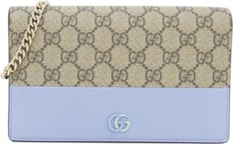 Gucci Beige Blue Green Gg Supreme Leather Chain/Shoulder Wallet (Pre-Owned)
