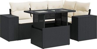 vidaXL Set De Muebles De Jard&iacute;n 5 Pzas Y Cojines Rat&aacute;n Sint&eacute;tico Negro Vidaxl