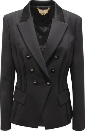 Elisabetta Franchi Giacca Doppiopetto WO Jacket - Dames - Blazers - Zwart - L - Leer - Jassen