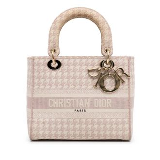 Dior Pre-owned Dior Medium Embroidered Canvas Houndstooth Lady D Lite 50-MA-0291