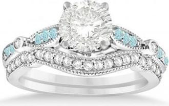 Allurez Marquise & Dot Aquamarine Vintage Bridal Set in 14k White Gold (0.29ct)